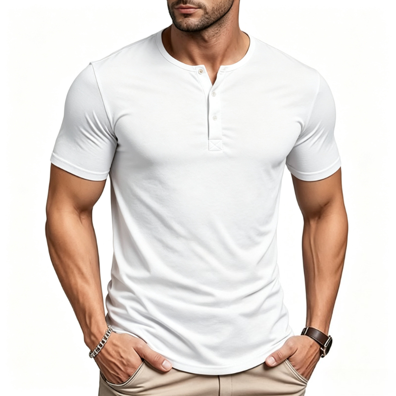 Summer Clothing For Young Men - Men's Short Sleeve Henley Neck T-shirts
