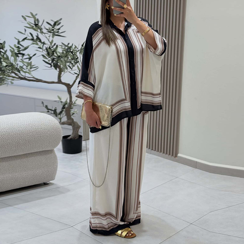 Summer Vacation Clothing Women - Elegant V-neck Half Sleeve Shirts&Pants Sets