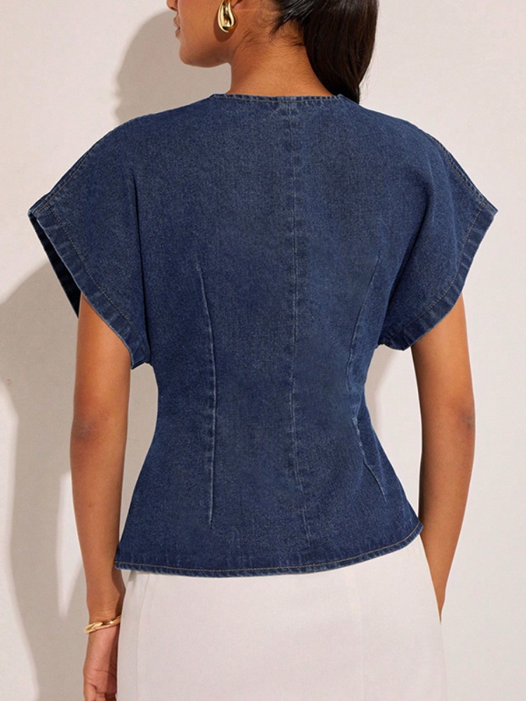 2026Women Dark Blue Denim Blou - Summer Clothing Wraps recension och pris