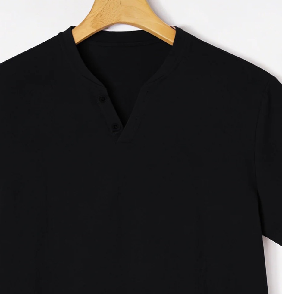 Elegant Black Henley Short-Sle - Summer Clothing For Young Men recension och pris