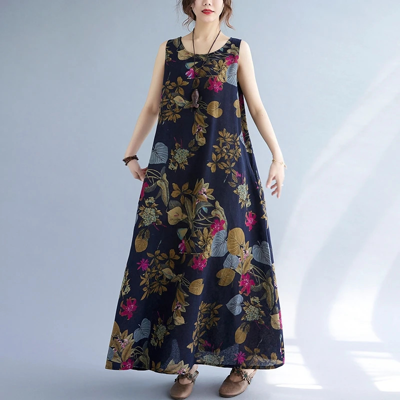 Summer Floral Print Cotton Lin - Sundress Midi Floral recension och pris