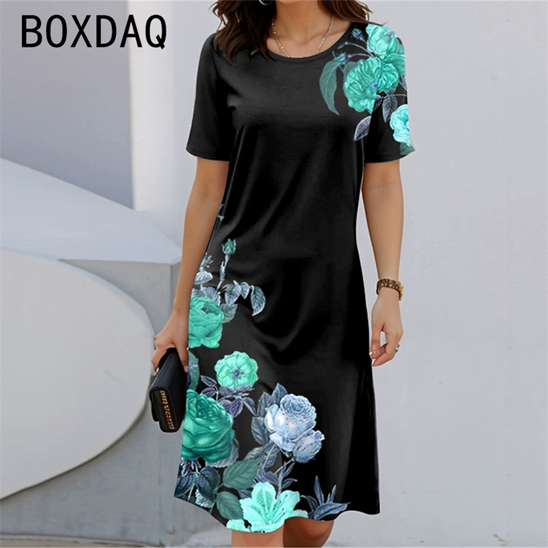 Bohemian Style Short Sleeve Ro - Sundress Midi Floral recension och pris