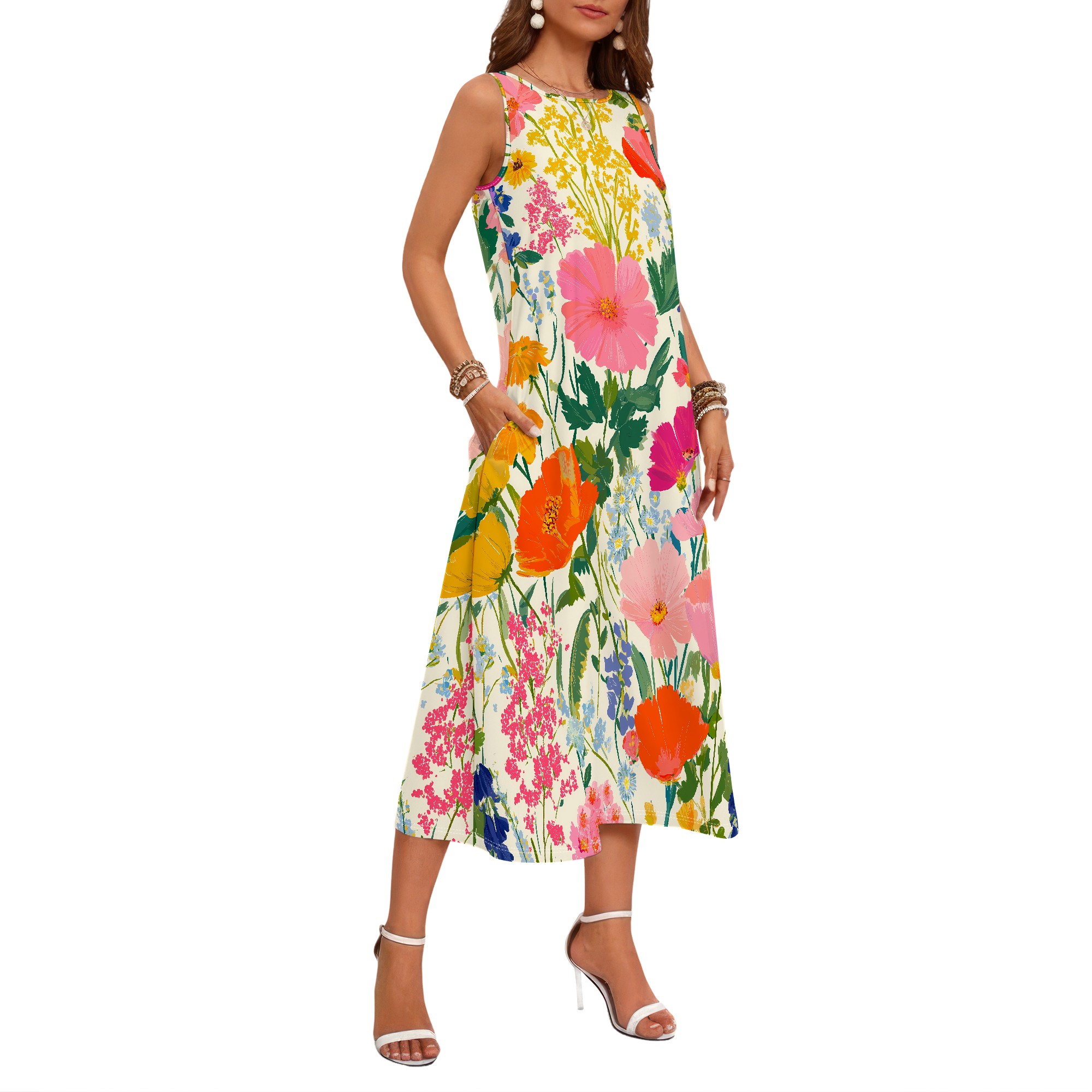 Floral Sleeveless Dress, Vibra - Sundress Midi Floral recension och pris
