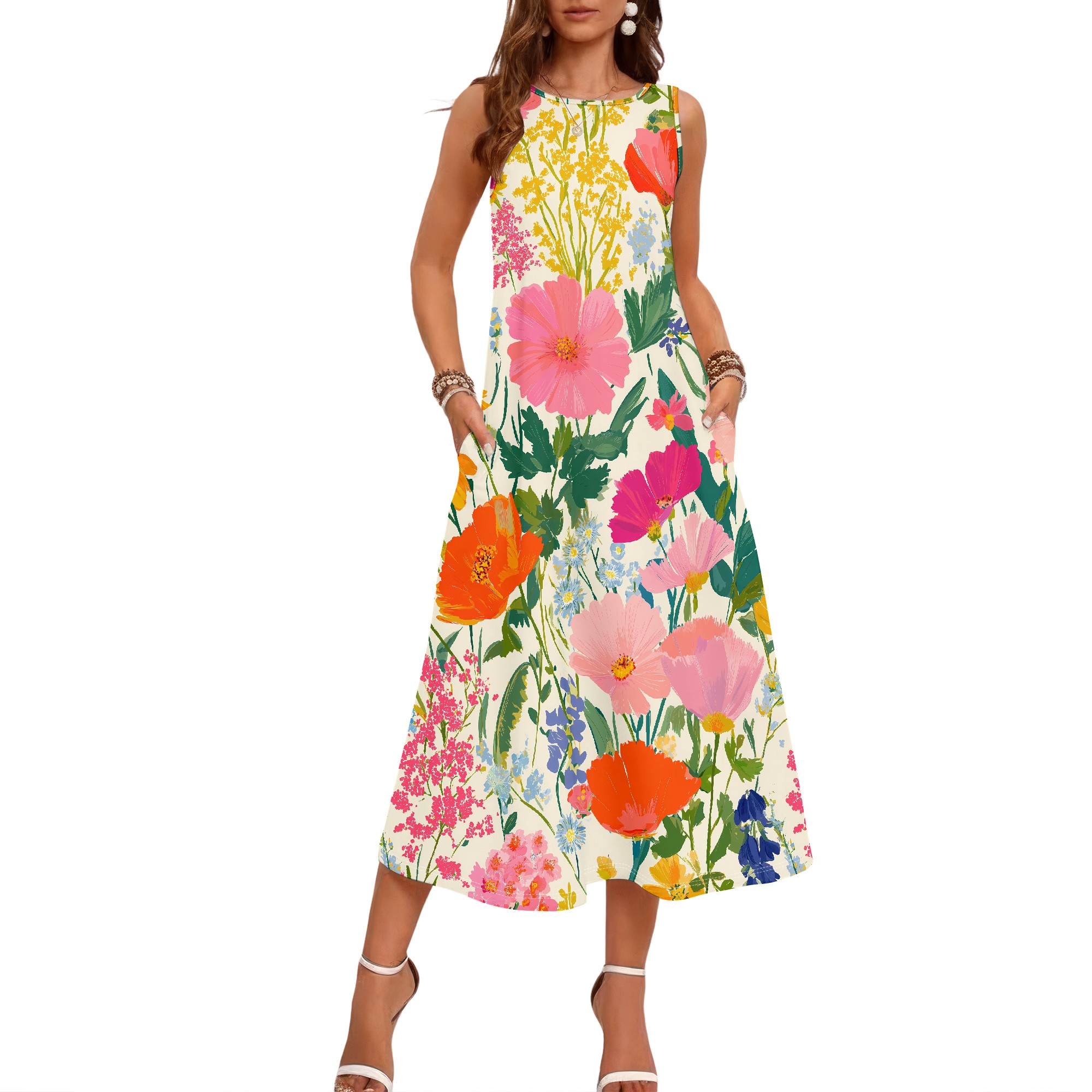 Floral Sleeveless Dress, Vibra - Sundress Midi Floral recension och pris