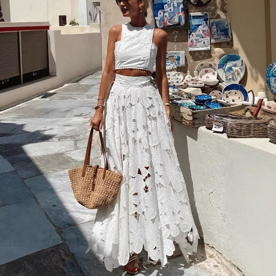 Women's White Floral Lace Embr - Summer Vacation Clothing Women recension och pris