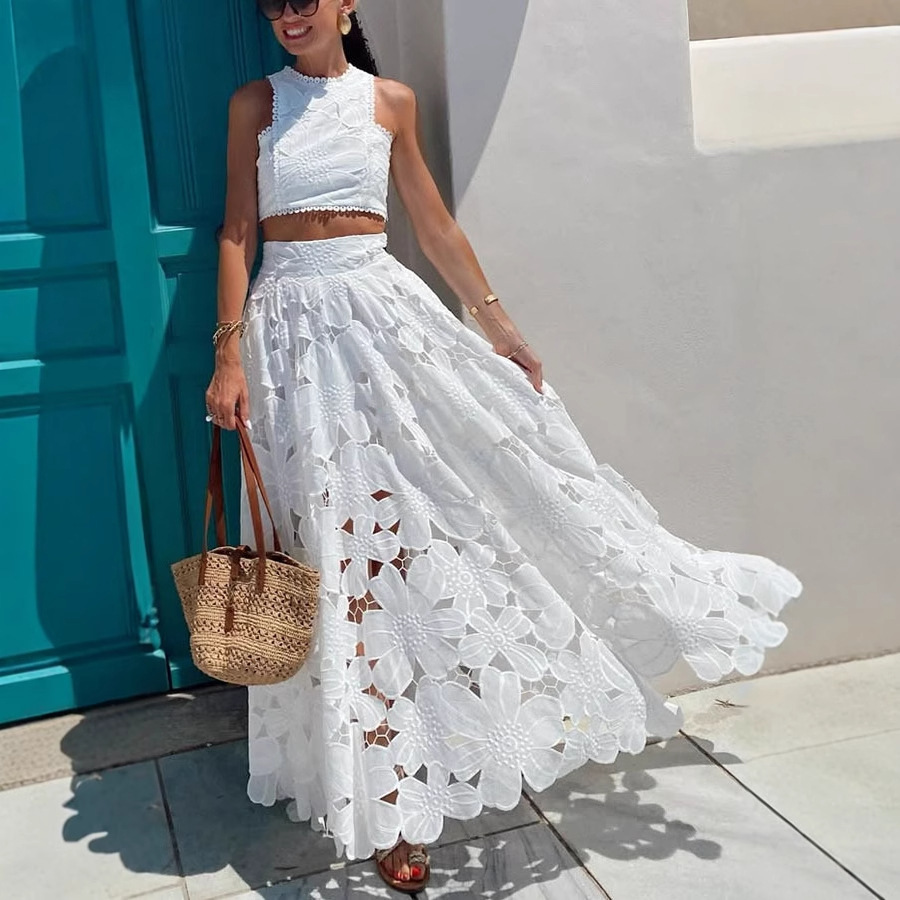 Women's White Floral Lace Embr - Summer Vacation Clothing Women recension och pris